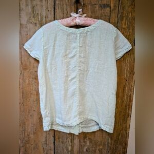 Pale sea glass green linen shirt with buttons up the back